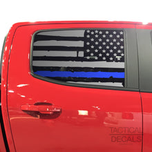 Load image into Gallery viewer, Distressed USA Flag w/Thin Blue Line Decal for 2014-2020 Chevy Colorado Rear Door Windows - Matte Black

