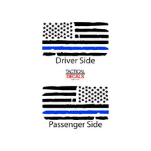 Load image into Gallery viewer, Tactical Decals Distressed Blue Line USA Flag Decal for 2015-2020 Chevy Tahoe 3rd Windows - Matte Black
