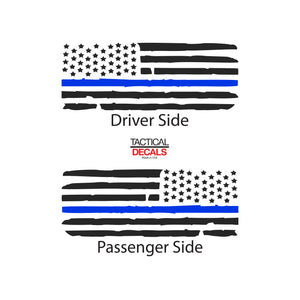Tactical Decals Distressed USA Flag w/Thin Blue Line Decal for 2011 - 2020 Dodge Durango 3rd Windows - Matte Black