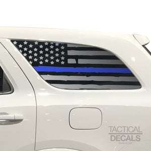 Tactical Decals Distressed USA Flag w/Thin Blue Line Decal for 2011 - 2020 Dodge Durango 3rd Windows - Matte Black