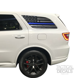 Tactical Decals Distressed USA Flag w/Thin Blue Line Decal for 2011 - 2020 Dodge Durango 3rd Windows - Matte Black