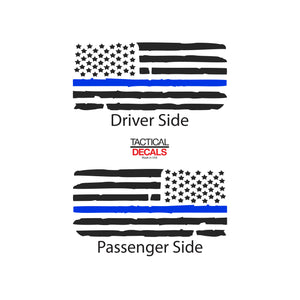 Tactical Decals Distressed USA Flag w/Thin Blue Line Decal for 2011-2019 Ford Explorer 3rd Windows - Matte Black