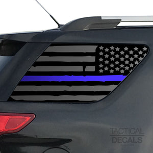 Tactical Decals Distressed USA Flag w/Thin Blue Line Decal for 2011-2019 Ford Explorer 3rd Windows - Matte Black