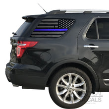 Load image into Gallery viewer, Tactical Decals Distressed USA Flag w/Thin Blue Line Decal for 2011-2019 Ford Explorer 3rd Windows - Matte Black
