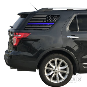 Tactical Decals Distressed USA Flag w/Thin Blue Line Decal for 2011-2019 Ford Explorer 3rd Windows - Matte Black