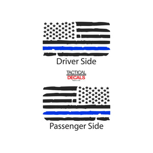 Tactical Decals Distressed USA Flag w/Thin Blue Line Decal for 2015-2020 GMC Yukon 3rd Windows - Matte Black