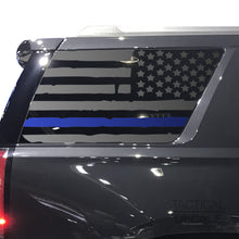 Load image into Gallery viewer, Tactical Decals Distressed USA Flag w/Thin Blue Line Decal for 2015-2020 GMC Yukon 3rd Windows - Matte Black
