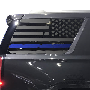 Tactical Decals Distressed USA Flag w/Thin Blue Line Decal for 2015-2020 GMC Yukon 3rd Windows - Matte Black