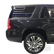 Load image into Gallery viewer, Tactical Decals Distressed USA Flag w/Thin Blue Line Decal for 2015-2020 GMC Yukon 3rd Windows - Matte Black
