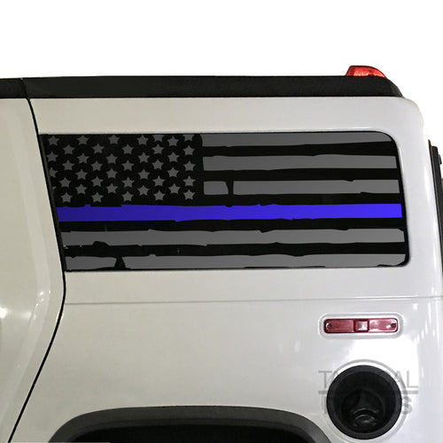 Tactical Decals Distressed USA Flag w/Thin Blue Line Decal for 2002-2009 Hummer H2 3rd Windows - Matte Black
