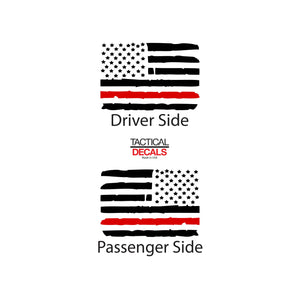 Tactical Decals Distressed USA Flag w/Thin Red Line Decal for 2014-2020 Chevy Colorado Rear Door Windows - Matte Black