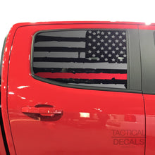 Load image into Gallery viewer, Tactical Decals Distressed USA Flag w/Thin Red Line Decal for 2014-2020 Chevy Colorado Rear Door Windows - Matte Black
