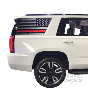 Tactical Decals Distressed Red Line USA Flag Decal for 2015-2020 Chevy Tahoe 3rd Windows - Matte Black