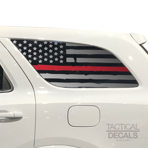 Tactical Decals Distressed USA Flag w/Thin Red Line Decal for 2011 - 2020 Dodge Durango 3rd Windows - Matte Black