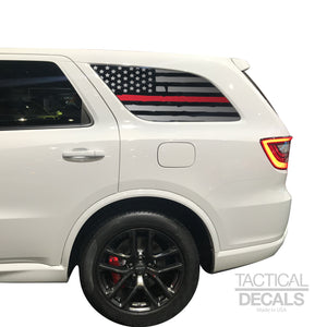 Tactical Decals Distressed USA Flag w/Thin Red Line Decal for 2011 - 2020 Dodge Durango 3rd Windows - Matte Black
