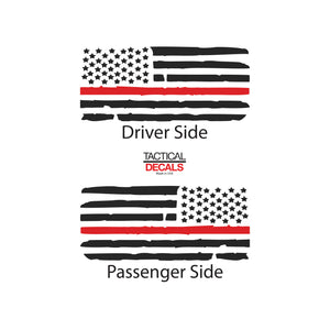Tactica l Decals Distressed USA Flag w/Thin Red Line Decal for 2011-2019 Ford Explorer 3rd Windows - Matte Black