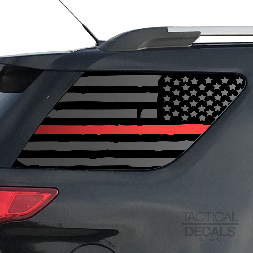 Tactica l Decals Distressed USA Flag w/Thin Red Line Decal for 2011-2019 Ford Explorer 3rd Windows - Matte Black