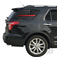 Load image into Gallery viewer, Tactica l Decals Distressed USA Flag w/Thin Red Line Decal for 2011-2019 Ford Explorer 3rd Windows - Matte Black
