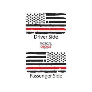 Tactical Decals Distressed USA Flag w/Thin Red Line Decal for 2015-2020 GMC Yukon 3rd Windows - Matte Black