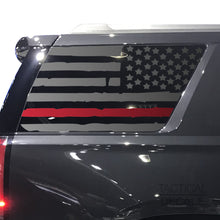 Load image into Gallery viewer, Tactical Decals Distressed USA Flag w/Thin Red Line Decal for 2015-2020 GMC Yukon 3rd Windows - Matte Black
