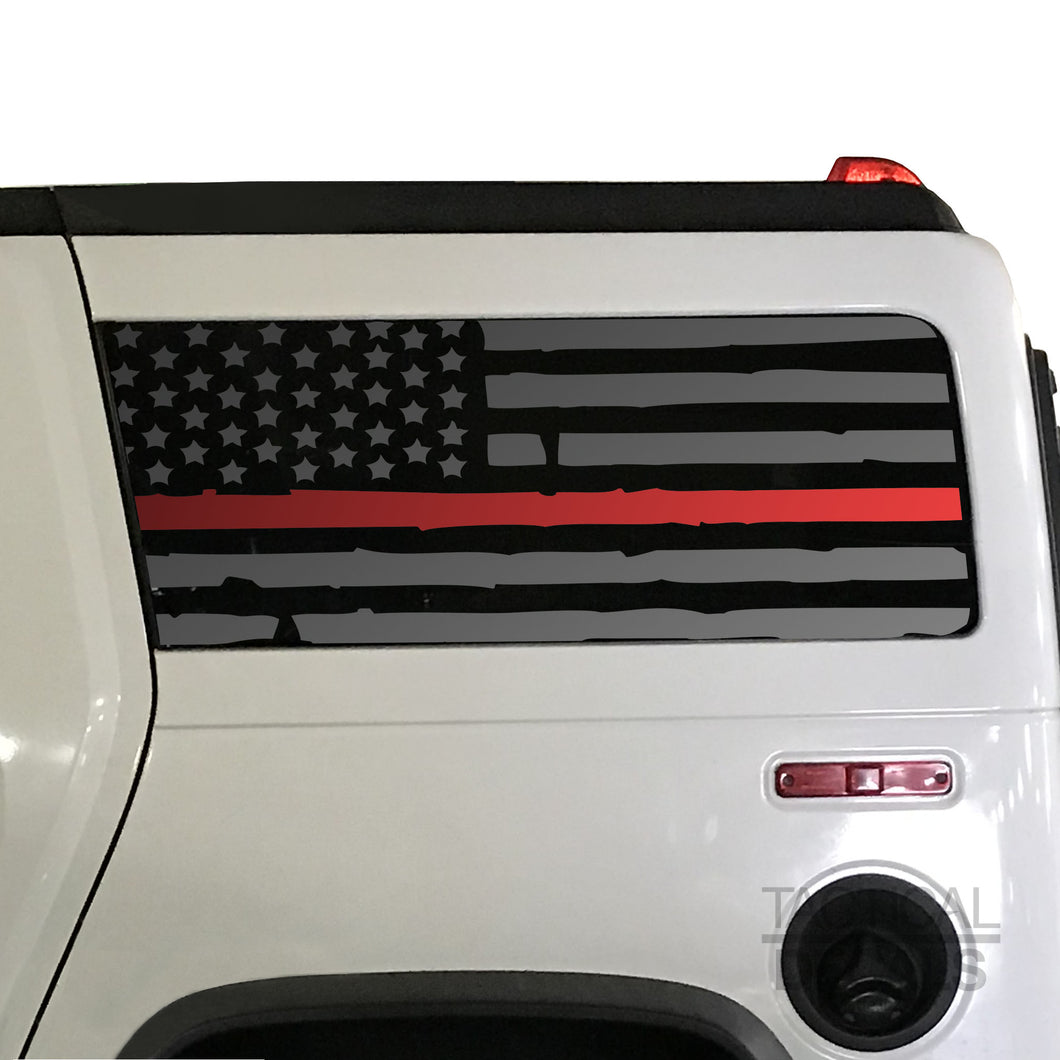 Tactical Decals Distressed USA Flag w/Thin Red Line Decal for 2002-2009 Hummer H2 3rd Windows - Matte Black