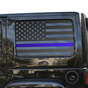 Tactical Decals USA Flag w/ Thin Blue Line Decal for 2007 - 2020 Jeep Wrangler 4 Door only - Hardtop Windows - Matte Black