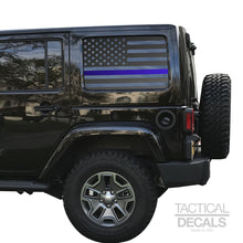Load image into Gallery viewer, Tactical Decals USA Flag w/ Thin Blue Line Decal for 2007 - 2020 Jeep Wrangler 4 Door only - Hardtop Windows - Matte Black
