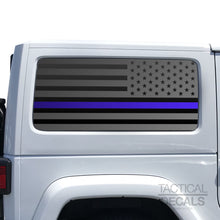 Load image into Gallery viewer, Tactical Decals USA Flag w/ Thin Blue Line Decal for 2007-2020 2-Door Jeep Wrangler Hardtop Windows - Matte Black Police support
