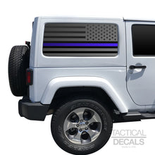 Load image into Gallery viewer, Tactical Decals USA Flag w/ Thin Blue Line Decal for 2007-2020 2-Door Jeep Wrangler Hardtop Windows - Matte Black Police support

