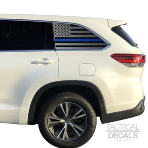 Tactical Decals USA Flag w/ Thin Blue Line Decal for 2014-2019 Toyota Highlander 3rd Windows - Matte Black