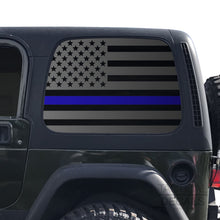 Load image into Gallery viewer, Tactical Decals USA Flag w/ Thin Blue Line Decal for 1997 - 2006 Jeep Wrangler TJ 2 Door only - Hardtop Windows - Matte Black
