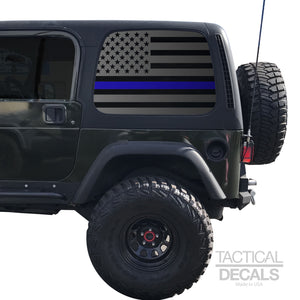 USA Flag w/ Thin Blue Line Decal for 1997 - 2006 Jeep Wrangler TJ 2 Door only - Hardtop Windows - Matte Black