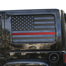 Load image into Gallery viewer, Tactical Decals USA Flag w/ Thin Red Line Decal for 2007 - 2020 Jeep Wrangler 4 Door only - Hardtop Windows - Matte Black

