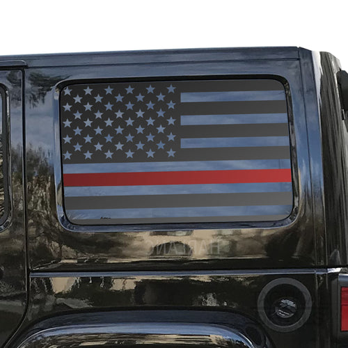 Tactical Decals USA Flag w/ Thin Red Line Decal for 2007 - 2020 Jeep Wrangler 4 Door only - Hardtop Windows - Matte Black