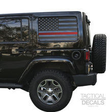 Load image into Gallery viewer, Tactical Decals USA Flag w/ Thin Red Line Decal for 2007 - 2020 Jeep Wrangler 4 Door only - Hardtop Windows - Matte Black

