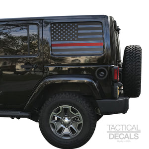 Tactical Decals USA Flag w/ Thin Red Line Decal for 2007 - 2020 Jeep Wrangler 4 Door only - Hardtop Windows - Matte Black