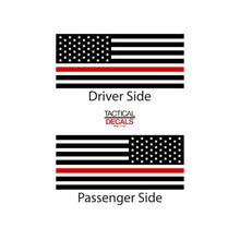 Load image into Gallery viewer, Tactical Decals USA Flag w/ Thin Red Line Decal for 2007-2020 2-Door Jeep Wrangler Hardtop Windows - Matte Black Fire Support
