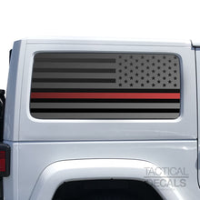 Load image into Gallery viewer, Tactical Decals USA Flag w/ Thin Red Line Decal for 2007-2020 2-Door Jeep Wrangler Hardtop Windows - Matte Black Fire Support
