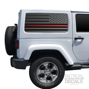 Tactical Decals USA Flag w/ Thin Red Line Decal for 2007-2020 2-Door Jeep Wrangler Hardtop Windows - Matte Black Fire Support