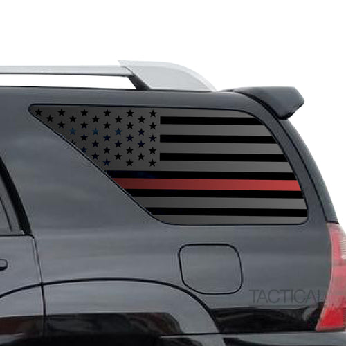 Tactical Decals Fire Fighters USA Flag w/ Thin Red Line Decal for 2003 - 2009 Toyota 4Runner Windows - Matte Black