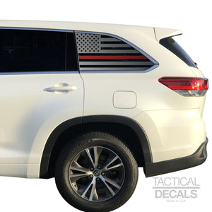 Tactical Decals USA Flag w/ Thin Red Line Decal for 2014-2019 Toyota Highlander 3rd Windows - Matte Black