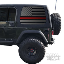 Load image into Gallery viewer, Tactical Decals USA Flag w/ Thin Red Line Decal for 1997 - 2006 Jeep Wrangler TJ 2 Door only - Hardtop Windows - Matte Black
