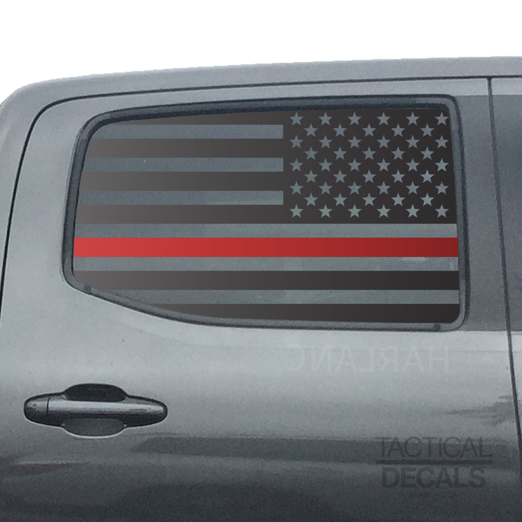 Tactical Decals USA Flag w/ Thin Red Line Decal for 2016 - 2020 Toyota tacoma Rear Door Windows - Matte Black