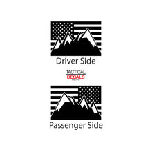 Load image into Gallery viewer, Tactical Decals USA Flag w/Mountain Peak Scene Decal for 2014-2020 Chevy Colorado Rear Door Windows - Matte Black
