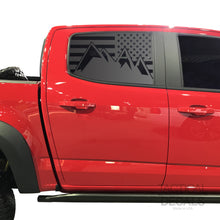 Load image into Gallery viewer, Tactical Decals USA Flag w/Mountain Peak Scene Decal for 2014-2020 Chevy Colorado Rear Door Windows - Matte Black
