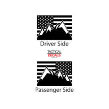 Load image into Gallery viewer, USA Flag w/Mountain Peaks Scene Decal for 2020 Chevy Silverado Rear Door Windows - Matte Black
