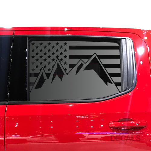Tactical Decals USA Flag with Mountain Peak Design Decal for 2020 Chevy Silverado Rear Door Windows - Matte Black