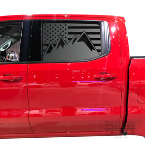 USA Flag w/Mountain Peaks Scene Decal for 2020 Chevy Silverado Rear Door Windows - Matte Black