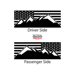 Tactical Decals USA Flag w/ Mountain Peak Scene Decal for 2020 Ford Explorer 3rd Windows - Matte Black
