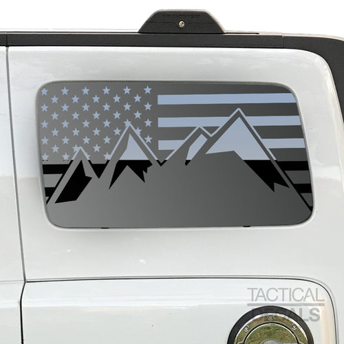 Tactical Decals USA Flag w/ Mountain Peak Scene Decal for 2006-2010 Hummer H3 3rd Windows - Matte Black